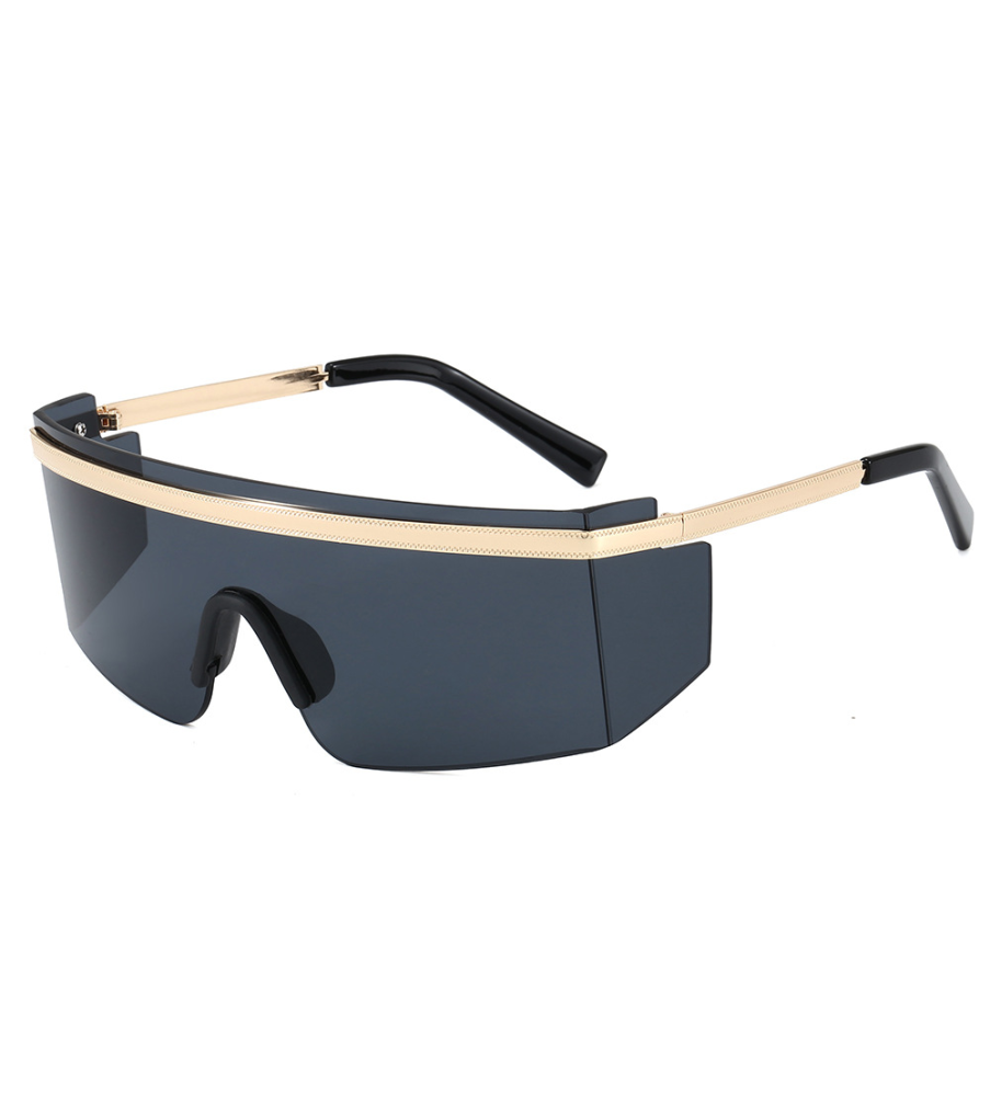 Fashion Big Metal Frame Goggles Gold UV400