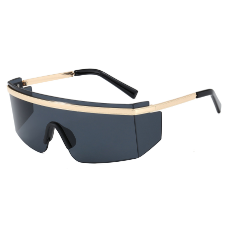 Fashion Big Metal Frame Goggles Gold UV400