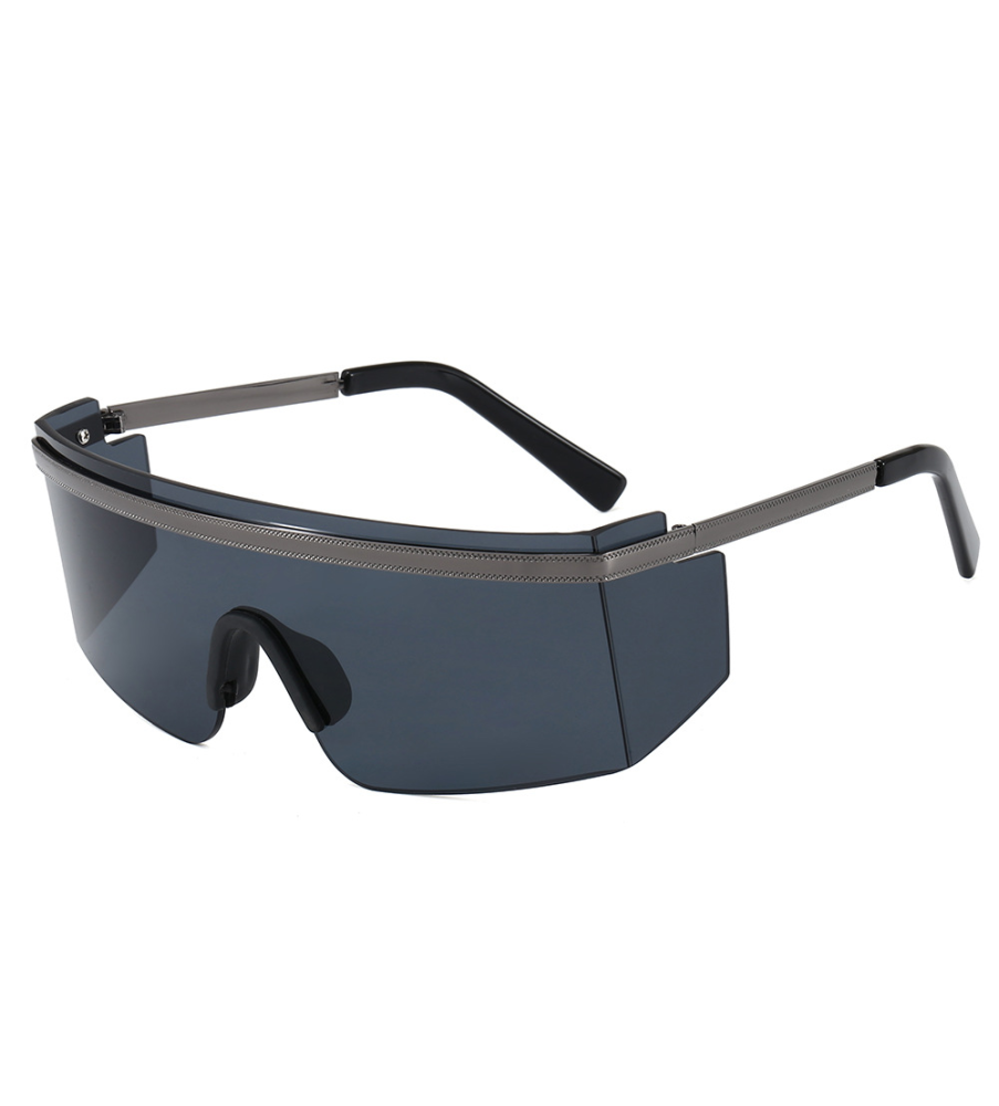 Fashion Big Metal Frame Goggles Black UV400