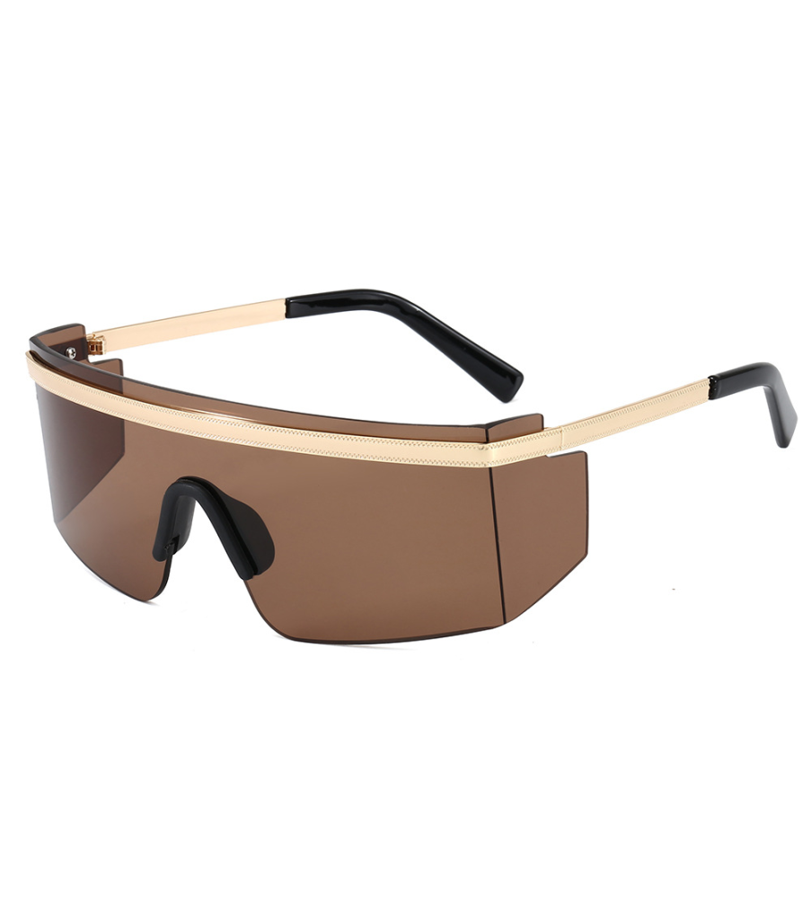 Fashion Big Metal Frame Goggles Brown UV400