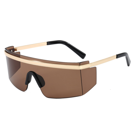Fashion Big Metal Frame Goggles Brown UV400