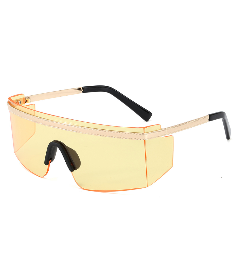 Fashion Big Metal Frame Goggles Gold UV400