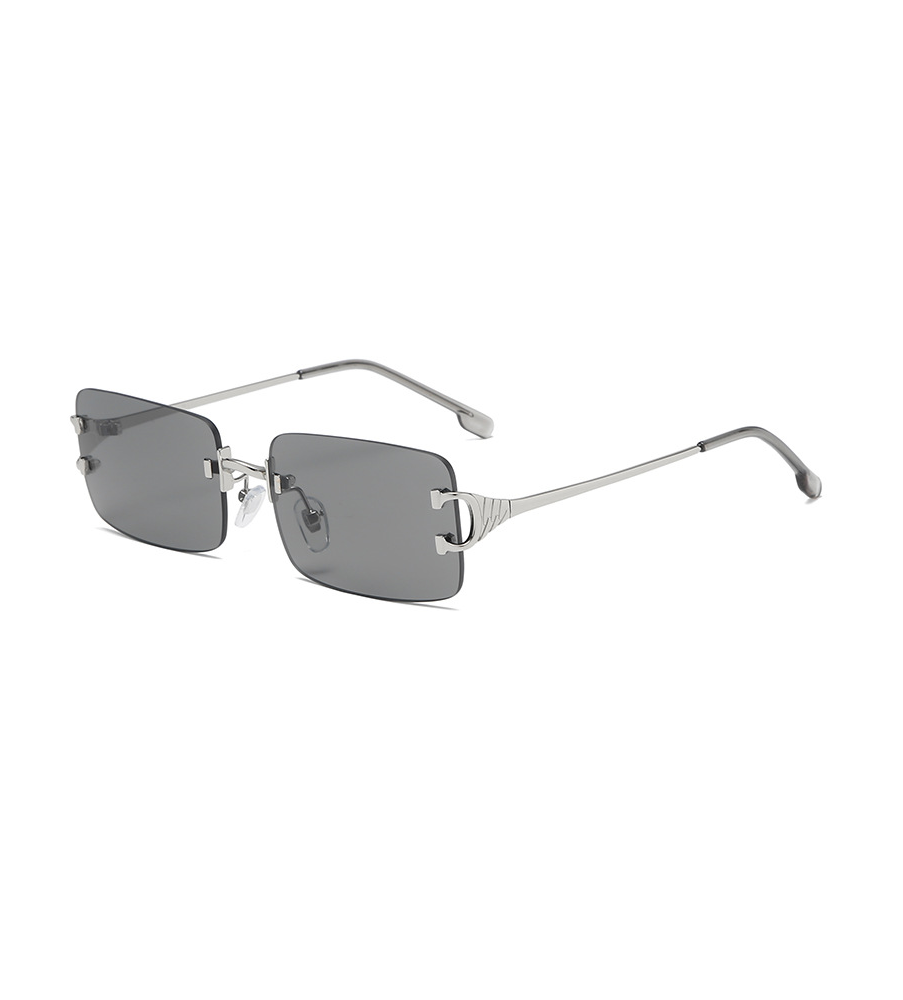 Retro Rimless Cut-Edge Sunglasses Grey UV400