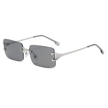 Retro Rimless Cut-Edge Sunglasses Grey UV400