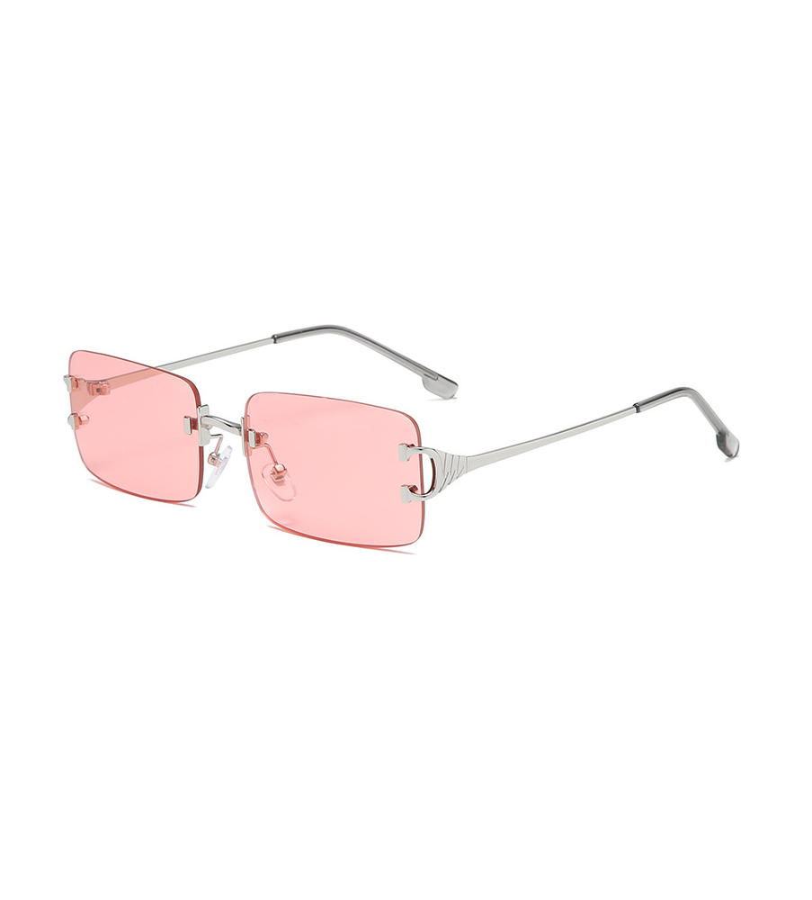 Retro Rimless Cut-Edge Sunglasses Pink UV400