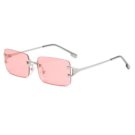 Retro Rimless Cut-Edge Sunglasses Pink UV400