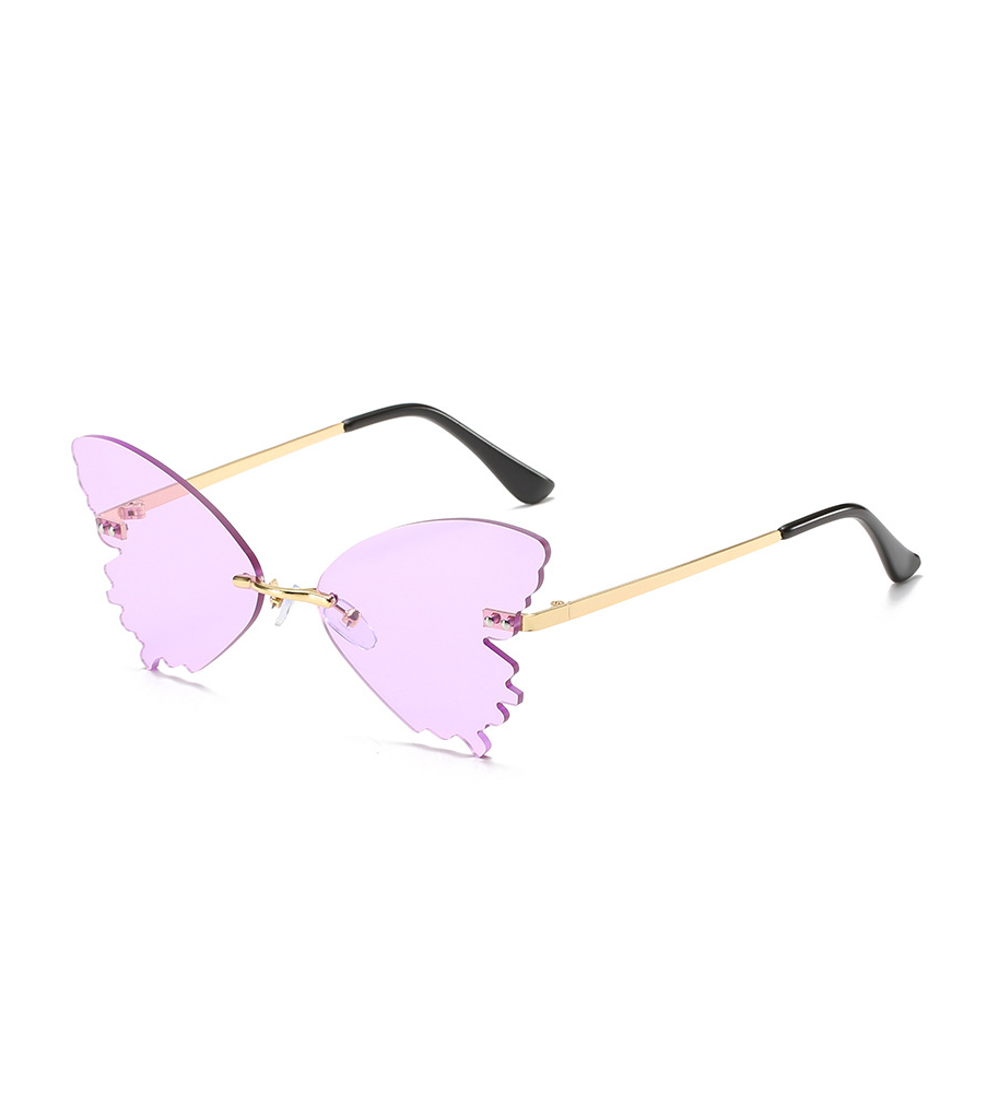 Butterfly Rimless Sunglasses Street Shooting Funny Sunglasses Purple