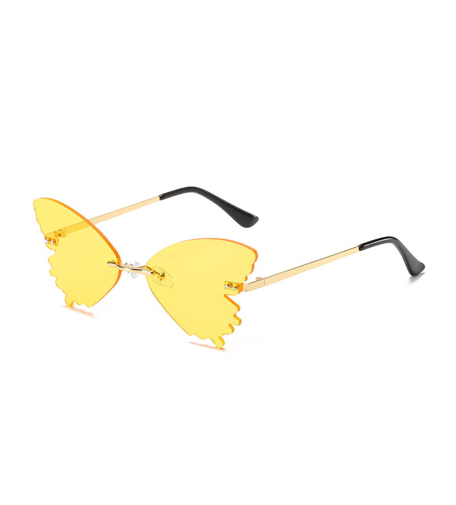 Butterfly Rimless Sunglasses Street Shooting Funny Sunglasses Yellow